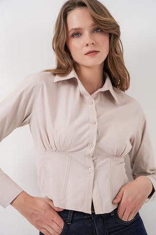 Fitted Poplin Knapp-up Kort Skjorta