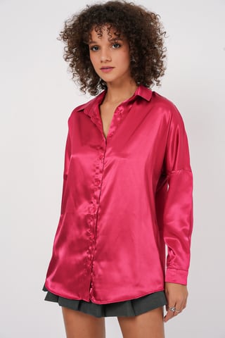 Oversized Satin Button-Front Shirt