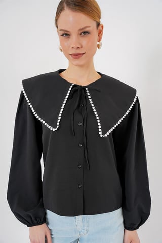 Poplin Baby Collar Shirt with Bow