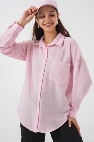 Linen Blended Shirt with Button Closure