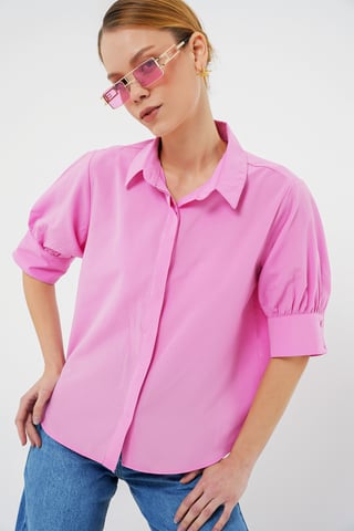 Poplin Button-Up Shirt with Shirt Collar