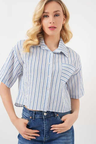 Striped Crop Shirt with Pocket