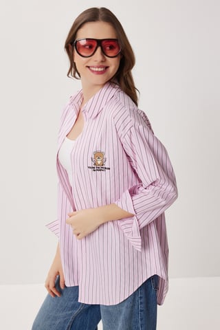 Oversized Striped Poplin Shirt with Embroidery