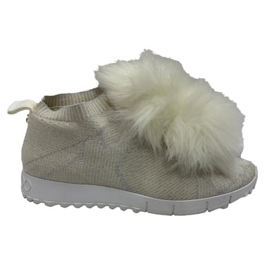 Jimmy Choo Norway Pom Pom Sneakers i Vitt Lurex