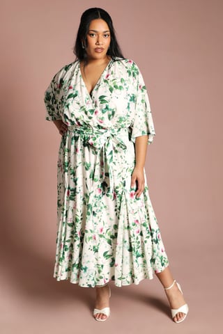 Plus Wrap Midi Dress With Floral Print