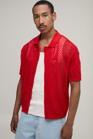 Relaxed Open Stitch Detail Knitted Shirt