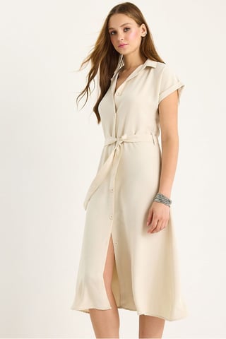 V-Neck Buttoned Midi Dress with Binding Detail