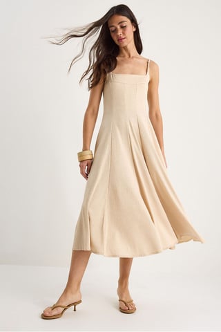 Textured Square Collar Midi Dress