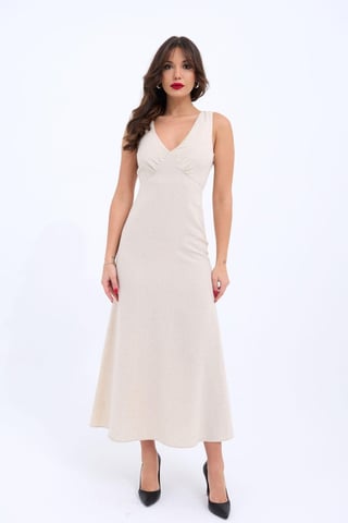 V-Neck Sleeveless Midi Dress with Drape Detail