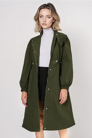 Long Lined Trench Coat with Turndown Collar
