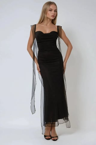 Hart Hals Bodycon Maxi Jurk met Volants