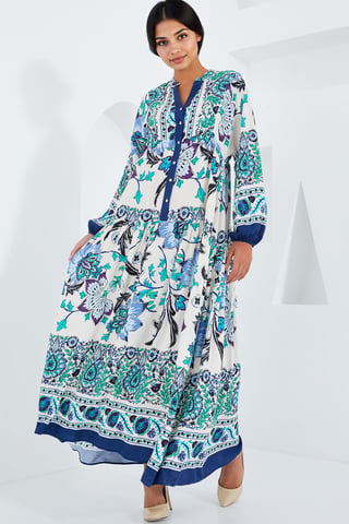 Printed V-Neck Maxi Dress