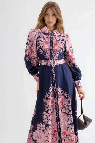 Belted Maxi Dress with Paisley Print