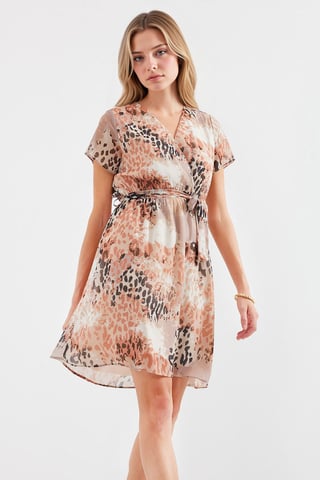 V-neck Flowering Mini Dress with Tie Closure