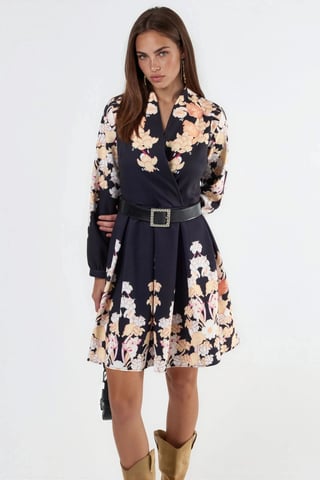 Floral Print V-Neck Belted Mini Dress