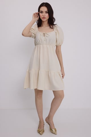 Square Neck A-Form Mini Dress with Bow