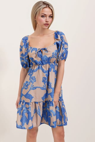 Square Neck A-Form Mini Dress with Bow