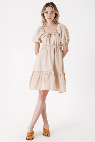 Square Neck A-Form Mini Dress with Bow