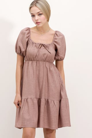 Square Neck A-Form Mini Dress with Bow