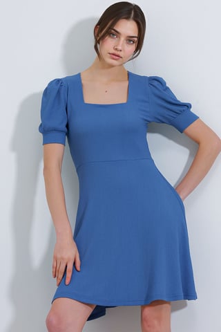 Textured Square Collar Mini Knit Dress