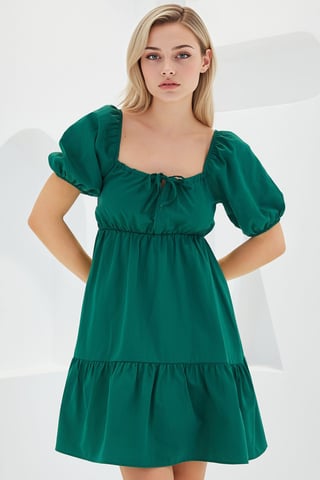 Square Neck A-Form Mini Dress with Bow