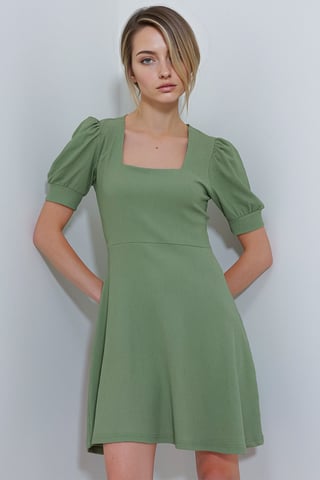 Textured Square Collar Mini Knit Dress