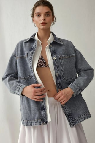 Överdimensionerad jeansjacka med skjortkrage och fickor