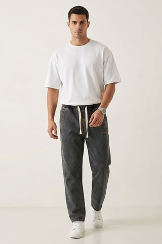 Elastic Waist Denim Pants