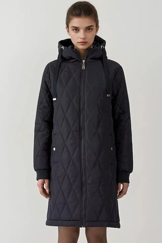 Long Hooded Textured Gabardine Coat