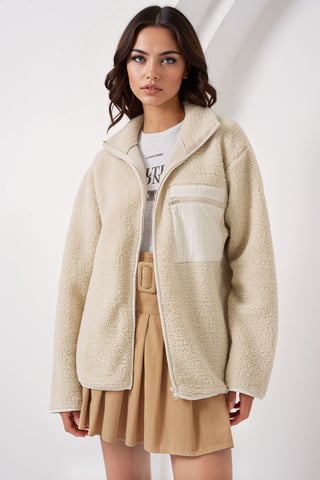 Pocket Detailed Oversized Plush Coat