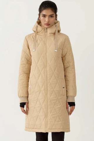 Long Hooded Textured Gabardine Coat