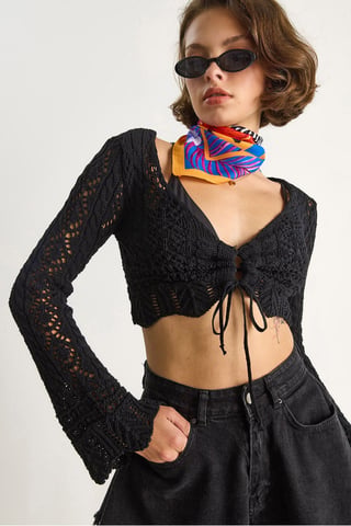 Knitwear V-Neck Long Sleeve Crop Bolero