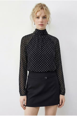 Polka Dot Turtleneck Chiffon Blouse