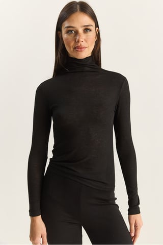 Fitted Long Sleeve Turtleneck Blouse