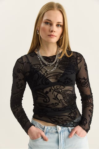Slim Fit Utskuren Paisley Blus