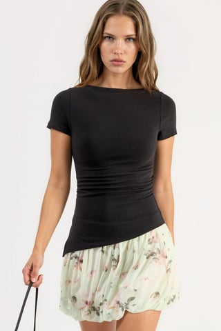 Slim Fit Slit Detailed Draped Blouse