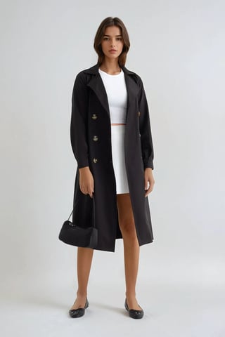 Dubbelknäppt bälte lång trenchcoat