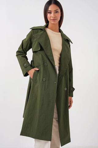 Double Breasted Long Trench Coat with Pockets