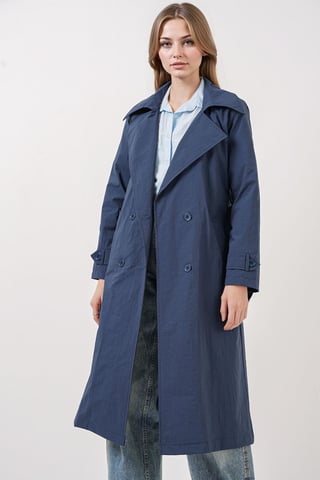 Double Breasted Long Trench Coat with Pockets