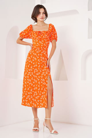 Floral Print Midi Dress with Bow