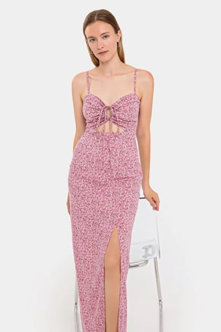 Floral Maxi Dress with Bust Cut-Out