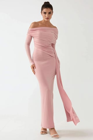 Asymmetrical Collar Bodycon Maxi Dress