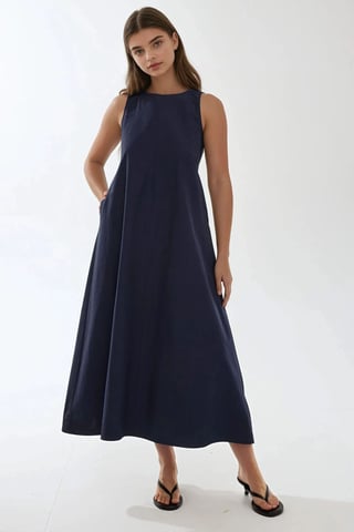 Mixray Collectie Crew Neck Mouwloos A-Form Maxi Jurk