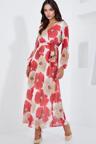 Florale V-hals Maxi Wikkeljurk met Strik
