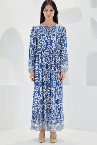 Patterned Maxi Dress with Tie Detail