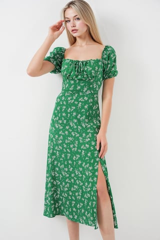Floral Print Midi Dress with Bow