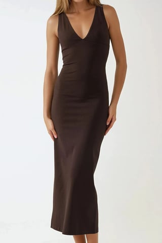 Slim Fit V-Neck Basic Midi Dress