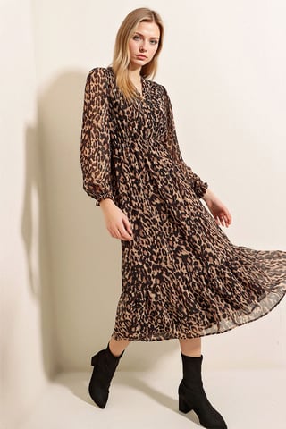 V-Neck Midi Dress with Button Closure