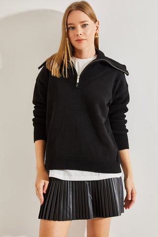 Zipper Collar Knit Sweater