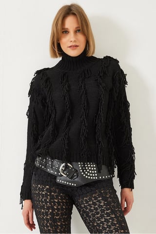 Frilly Turtleneck Cropped Sweater